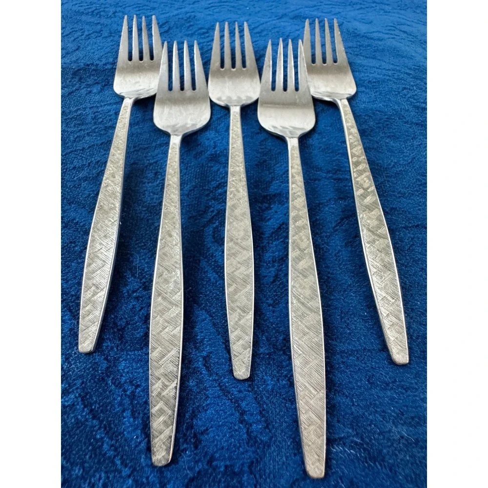 1847 Rogers Bros Carino Silverplate Cocktail Forks Set of 5 Vintage MCM Textured